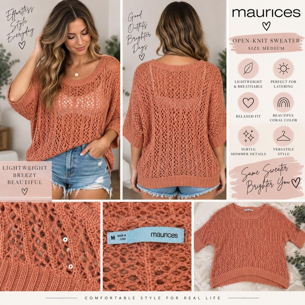 Maurices Coral Open-Knit Sweater – Size Medium